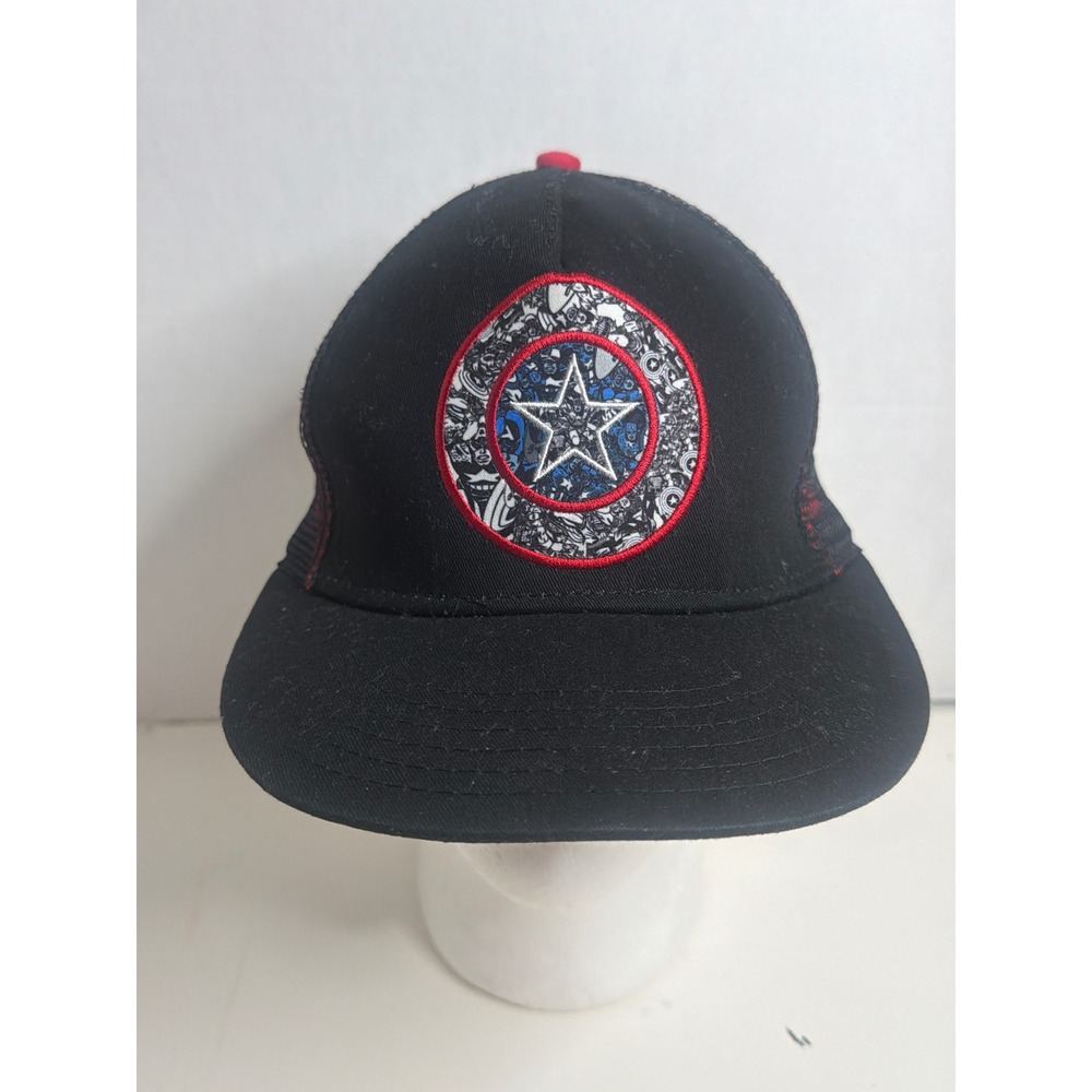 Marvel Captain America Trucker Hat Black Red Snapback Comic Underbrim RN 109028